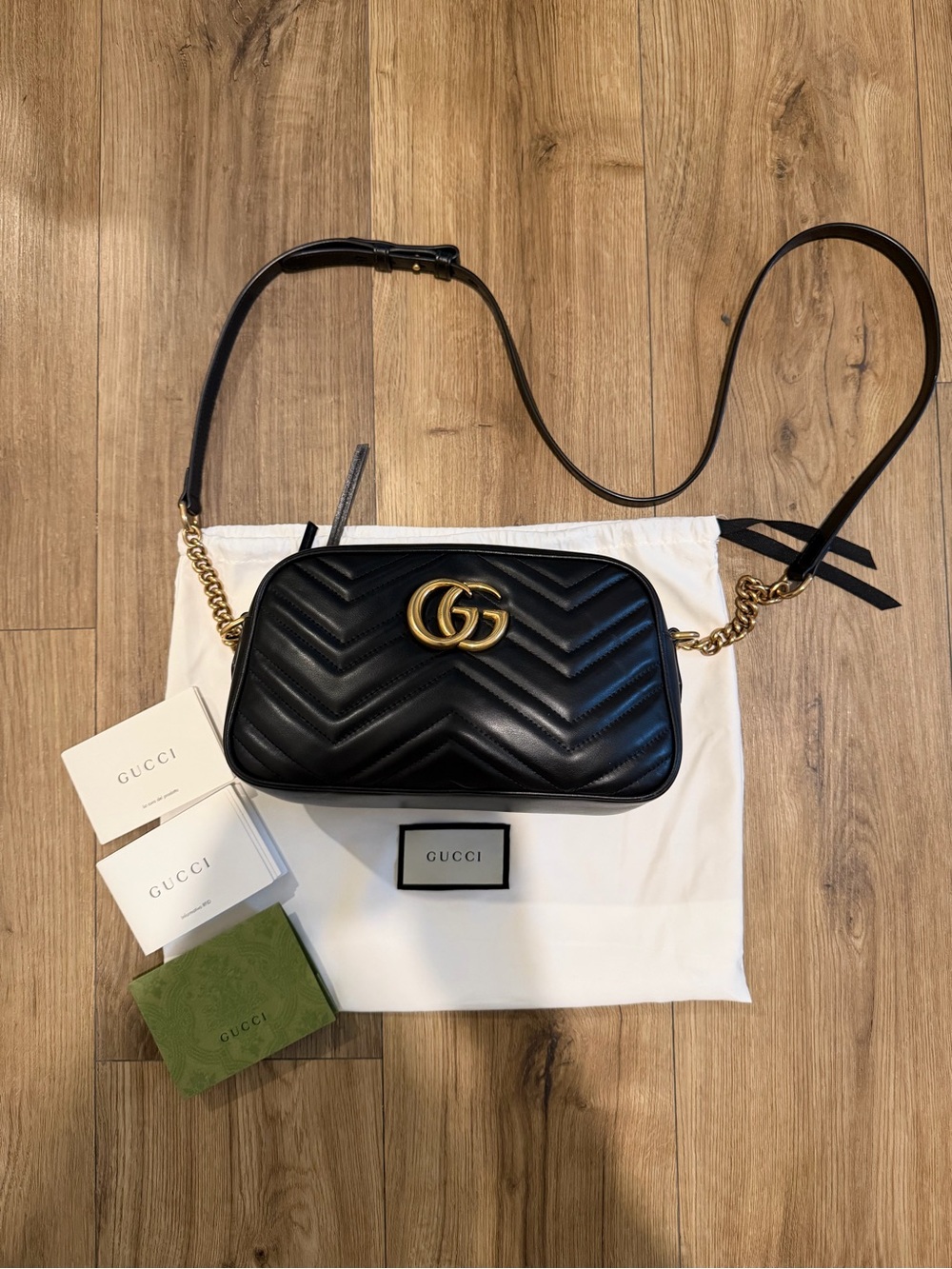Gucci GG Marmont Small Camera Bag (Black/Gold)